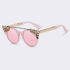 Winla New Fashion 2017 Cat Eye Sunglasses Women Luxury Diamond Decoration Reflective Coating Mirrors Shades UV400 Protection