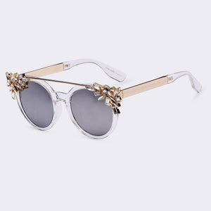 Winla New Fashion 2017 Cat Eye Sunglasses Women Luxury Diamond Decoration Reflective Coating Mirrors Shades UV400 Protection