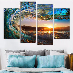 4 Panels The Rolling Waves Painting Canvas Wall Art Modular Picture Home Decoration