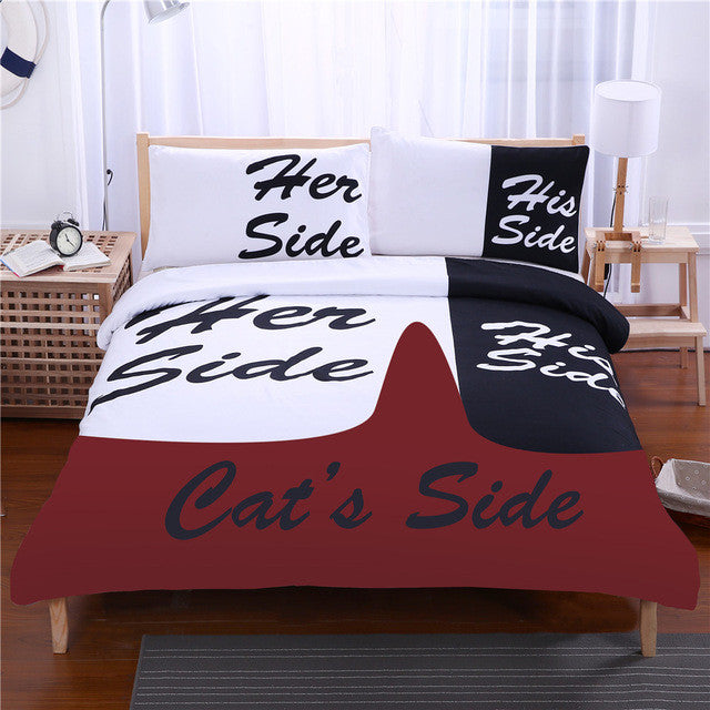 BeddingOutlet Black and White Bedding Set His Side & Her Side Couple Home textiles Soft Duvet Cover with Pillowcases 3Pcs Hot