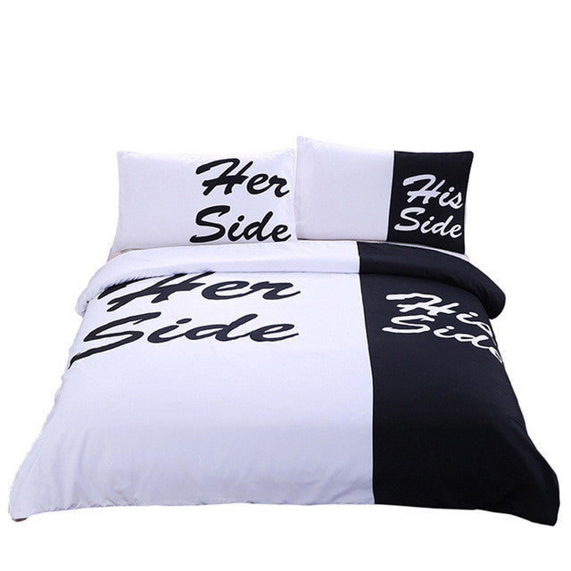 BeddingOutlet Black and White Bedding Set His Side & Her Side Couple Home textiles Soft Duvet Cover with Pillowcases 3Pcs Hot