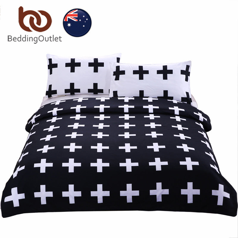 BeddingOutlet Black and White Crosses Bedding Set Bedclothes Super Soft Duvet Cover with Pillowcases For Bed Bedroom AU SIZE
