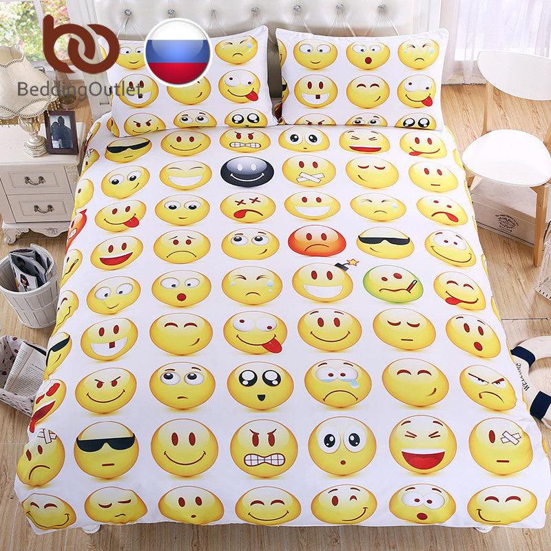 BeddingOutlet Emoji Bedding Set Cute and Fashion Duvet Cover with Pillowcases for Young Printed Bedline Soft Bedspreads RU SIZE