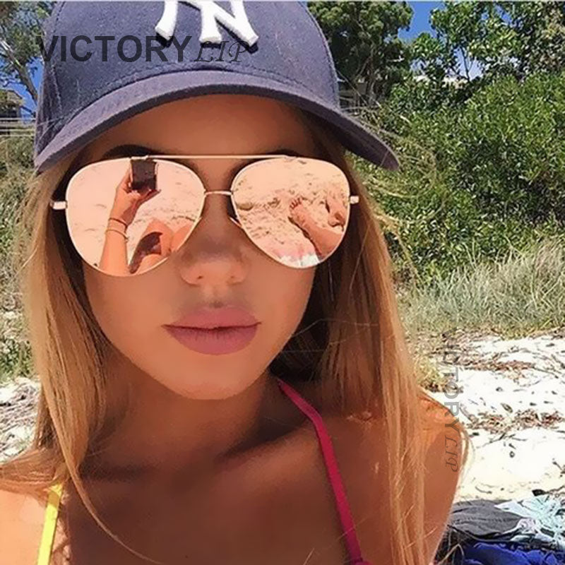 VictoryLip 2017 Fashion Rose Gold Brand Designer Ladies Sunglasses Women Men Piolt mirror Metal Frame Sun Glasses aviation
