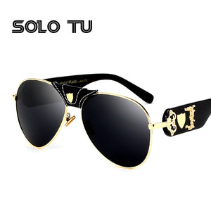 New Fashion Sunglasses Metal Leather Decoration Frame Luxury Brand Designer Women Mirror Sun glasses Men UV400 Shades