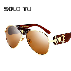 New Fashion Sunglasses Metal Leather Decoration Frame Luxury Brand Designer Women Mirror Sun glasses Men UV400 Shades