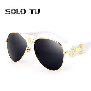 New Fashion Sunglasses Metal Leather Decoration Frame Luxury Brand Designer Women Mirror Sun glasses Men UV400 Shades