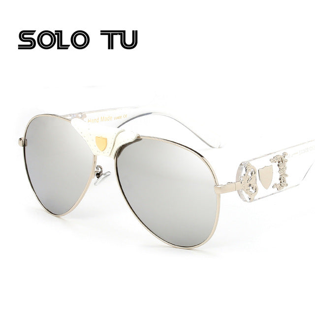 New Fashion Sunglasses Metal Leather Decoration Frame Luxury Brand Designer Women Mirror Sun glasses Men UV400 Shades