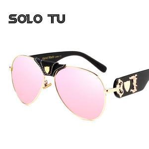New Fashion Sunglasses Metal Leather Decoration Frame Luxury Brand Designer Women Mirror Sun glasses Men UV400 Shades
