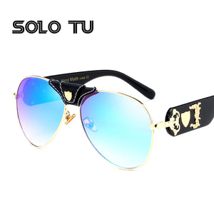 New Fashion Sunglasses Metal Leather Decoration Frame Luxury Brand Designer Women Mirror Sun glasses Men UV400 Shades