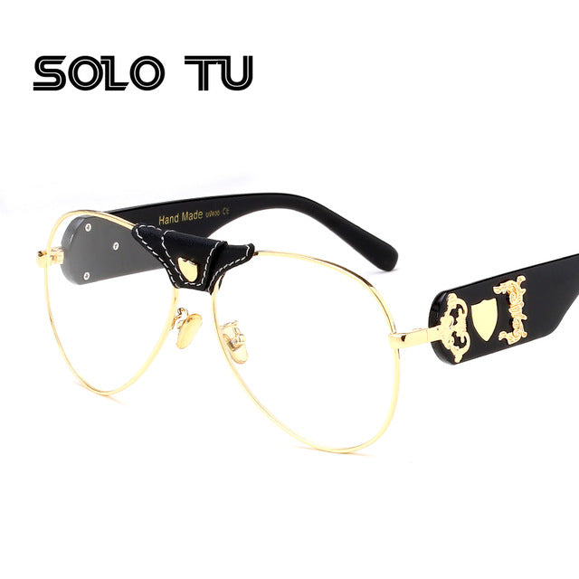 New Fashion Sunglasses Metal Leather Decoration Frame Luxury Brand Designer Women Mirror Sun glasses Men UV400 Shades