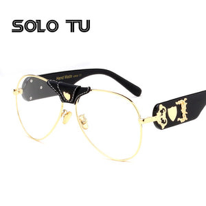 New Fashion Sunglasses Metal Leather Decoration Frame Luxury Brand Designer Women Mirror Sun glasses Men UV400 Shades