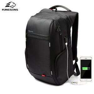 Kingsons Brand 15.6'' Men Laptop Backpack External USB Charge Antitheft Computer Backpacks Male Waterproof Bags School Back Pack