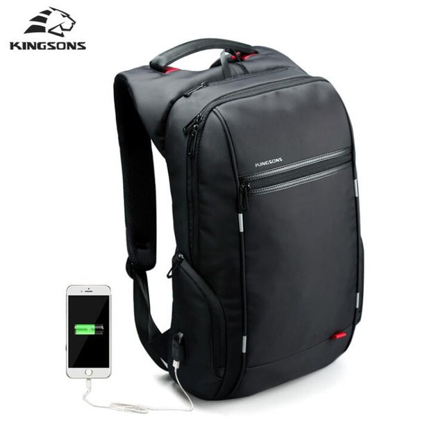 Kingsons Brand 15.6'' Men Laptop Backpack External USB Charge Antitheft Computer Backpacks Male Waterproof Bags School Back Pack