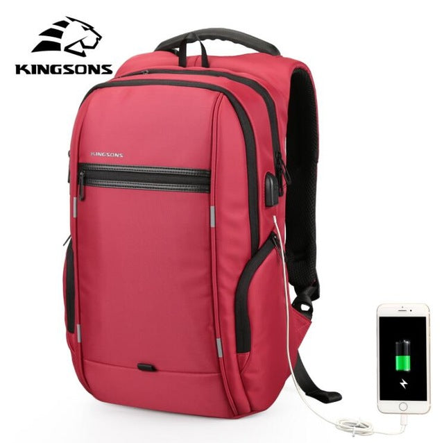 Kingsons Brand 15.6'' Men Laptop Backpack External USB Charge Antitheft Computer Backpacks Male Waterproof Bags School Back Pack